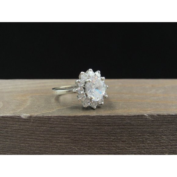 Size 6.5 Sterling Silver Chunky Cluster Clear CZ Band Ring Vintage Statement - Picture 2 of 8